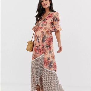 Asos Hope & Ivy Maternity Wrap Front Floral With Frill Sleeve Maxi Dress 14